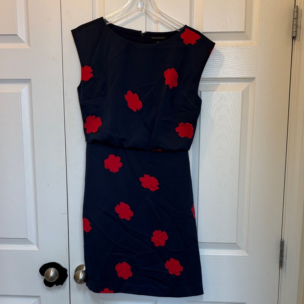 Banana Republic Navy Dress with Red Floral Design